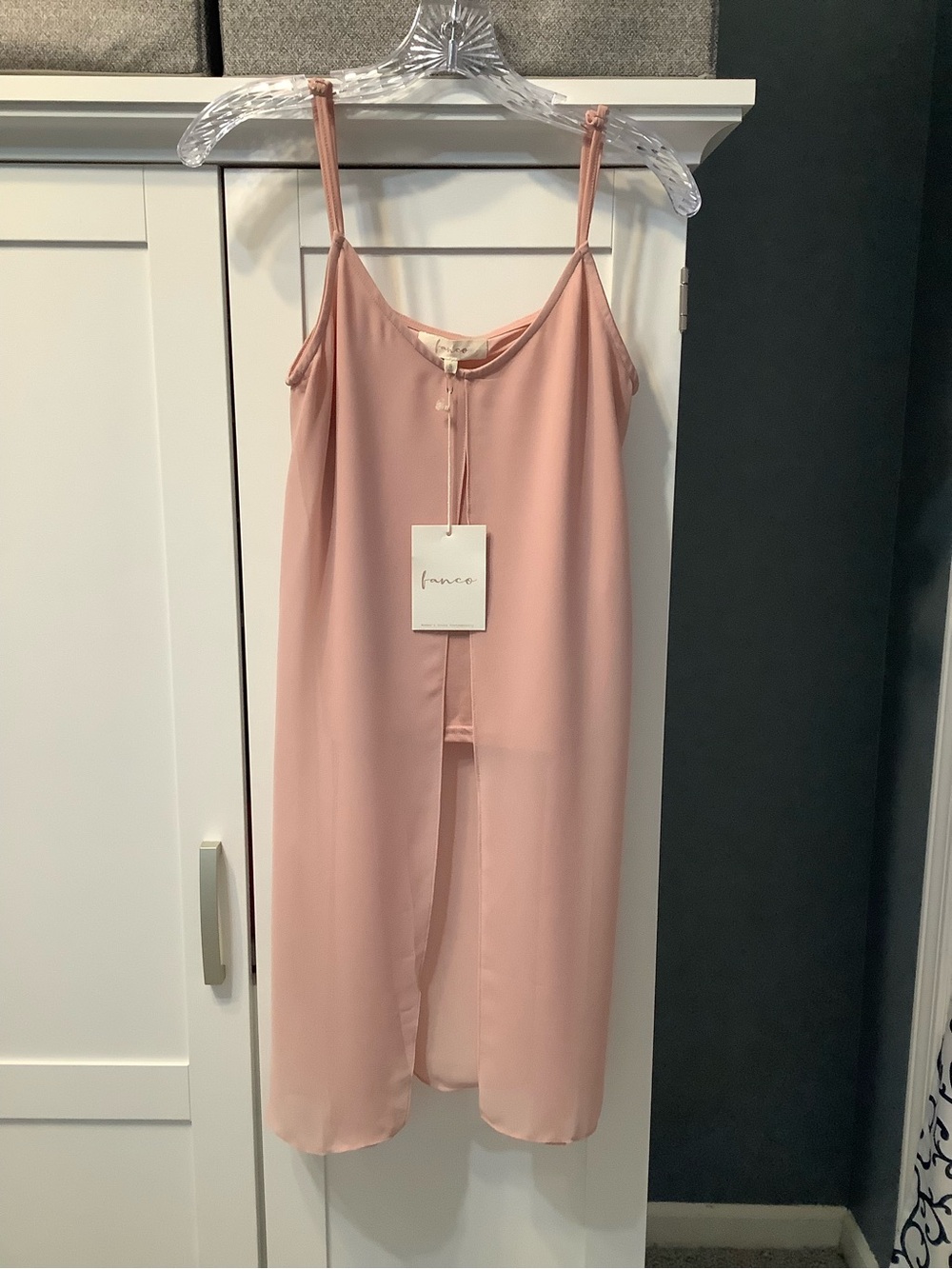 Franco Blush Pink Two Layer Front Split Longline Cami Top Size S NWT